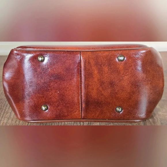 Vintage Etra Cinnamon Brown Bowling Bag Style Purse - Picture 4 of 8